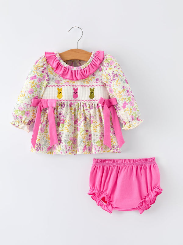 easter-pink-bunny-embroidered-floral-long-sleeved-girl-bloomer-set-Sophia's StyleOutfit-1