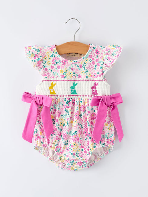 easter-colorful-floral-bunny-bow-smocking-embroidery-baby-girl-romper-Sophia's StyleRomper-1