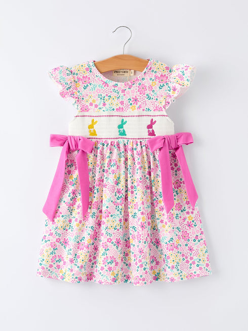 easter-colorful-floral-bunny-bow-smocking-embroidery-girl-dress-Sophia's StyleDress-1