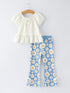 white-top-and-daisy-print-flared-pants-girls-outfit-sophias-stylePajamas-1
