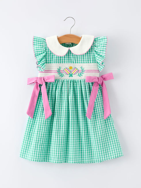 spring-gingham-bow-ruffle-smocked-pickle-ball-girl-dress-Sophia's StyleDress-1