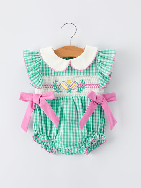 pickle-ball-bow-ruffle-smocked-green-baby-girl-romper-sophias-styleRomper-1