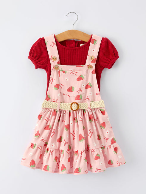 girls-spring-short-sleeved-top-strawberry-print-overall-dress-set-Sophia's StyleOutfit-1