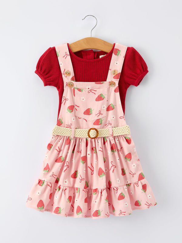 girls-spring-short-sleeved-top-strawberry-print-overall-dress-set-Sophia's StyleOutfit-1