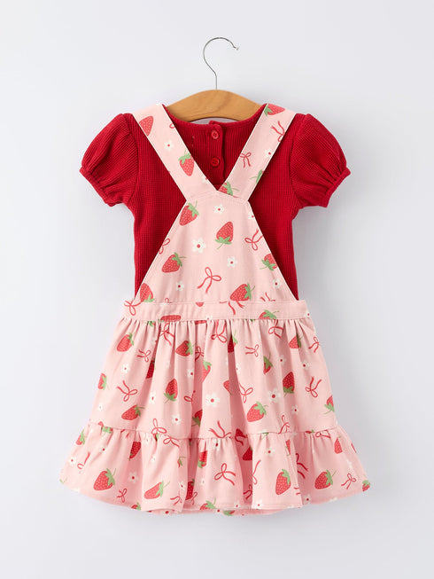 girls-spring-short-sleeved-top-strawberry-print-overall-dress-set-Sophia's Style-2
