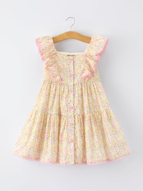 spring-floral-girls-ruffle-dress-with-bow-straw-hat-set-Sophia's Style-2