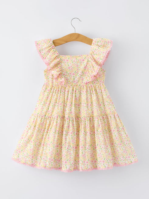 spring-floral-girls-ruffle-dress-with-bow-straw-hat-set-Sophia's Style-3