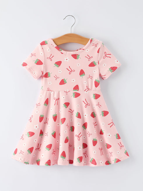 strawberry-bow-girls-short-sleeves-dress-Sophia's StyleDress-1