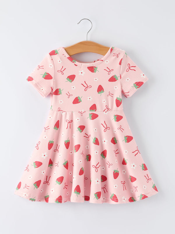 strawberry-bow-girls-short-sleeves-dress-Sophia's StyleDress-1