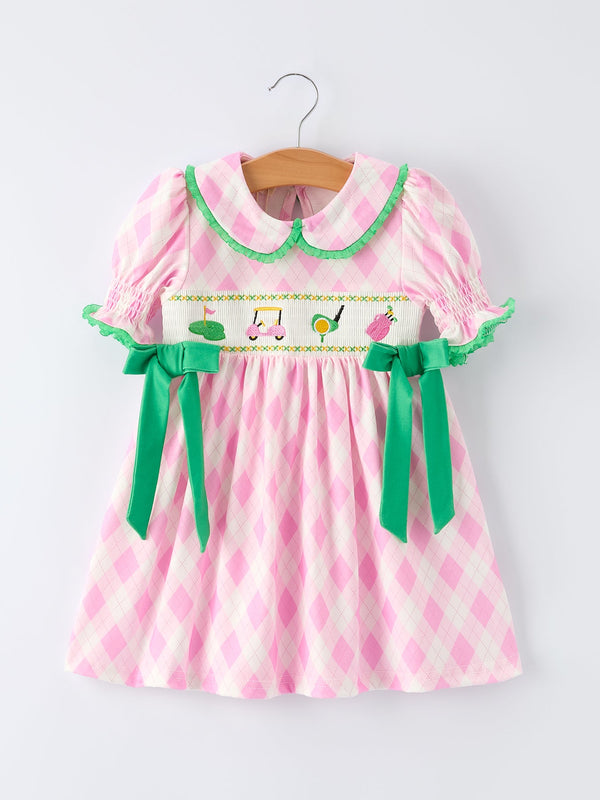 spring-golf-embroidered-girls-smocked-bow-dress-Sophia's StyleDress-1