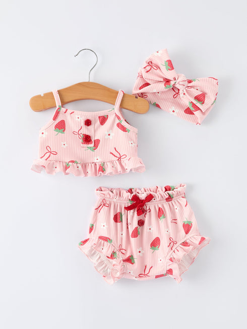 strawberry-bow-baby-girls-short-sleeves-bloomer-set-Sophia's StyleRomper-1