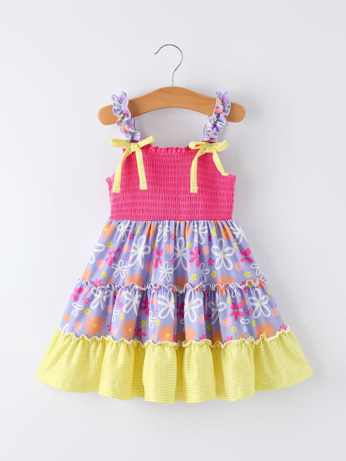 summer-floral-girls-bow-ruffle-smocked-dress-Sophia's StyleDress-1