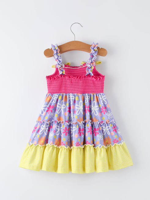 summer-floral-girls-bow-ruffle-smocked-dress-Sophia's Style-2