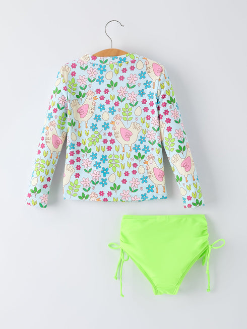 summer-chicken-print-girls-long-sleeve-swim-set-Sophia's Style-2