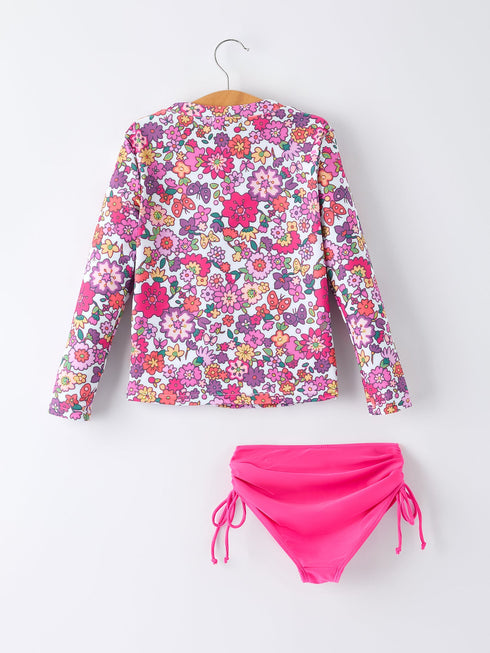 hot-pink-summer-floral-girls-long-sleeved-swimsuit-set-Sophia's Style-2