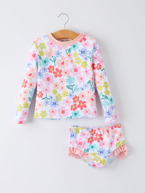 summer-floral-girls-long-sleeve-swim-set-Sophia's StyleSwimsuit-1