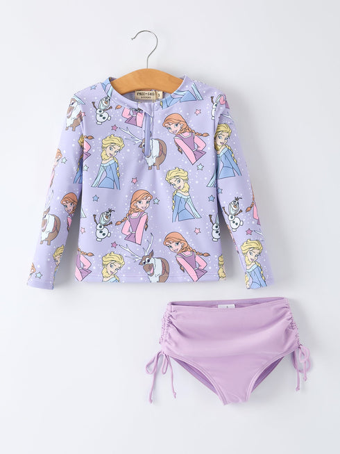summer-star-print-girls-long-sleeve-swim-set-Sophia's StyleSwimsuit-1