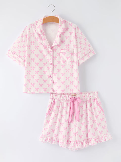 mommy-me-pink-bow-print-ruffle-pajama-set-sophias-style-8