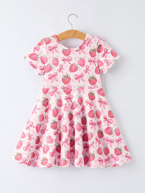 summer-strawberry-bow-girls-short-sleeve-dress-Sophia's Style-2