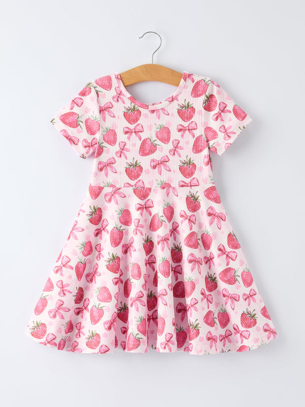summer-strawberry-bow-girls-short-sleeve-dress-Sophia's StyleDress-1