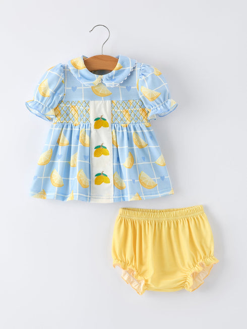 summer-lemon-print-girls-puff-sleeve-bloomer-set-sophias-styleRomper-1