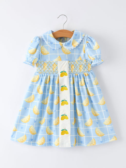 summer-lemon-print-girls-puff-sleeve-dress-sophias-styleDress-1