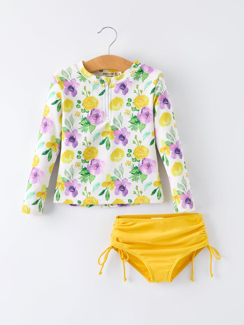 summer-yellow-floral-print-girls-long-sleeve-swim-set-sophias-styleSwimsuit-1