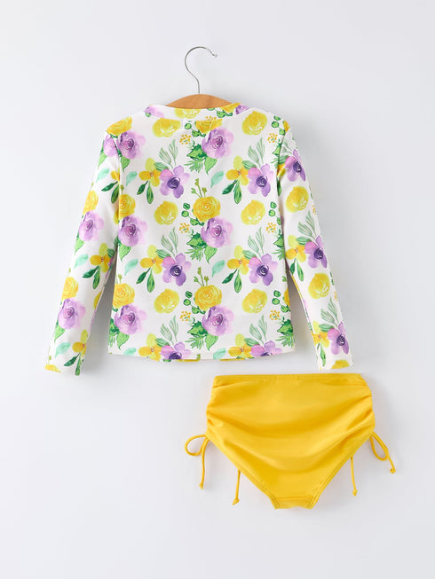 summer-yellow-floral-print-girls-long-sleeve-swim-set-sophias-style-2