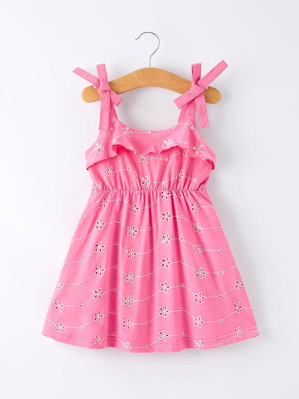 pink-color-girl-bow-strap-ruffle-dress-sophias-styleDress-1