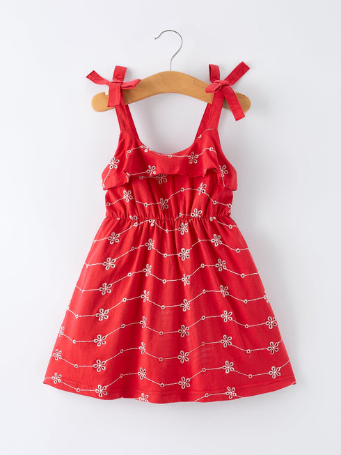red-color-girl-bow-strap-ruffle-dress-sophias-styleDress-1