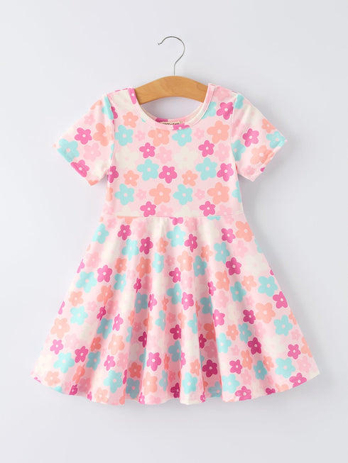 girl-colorful-floral-short-sleeve-dress-sophias-styleDress-1