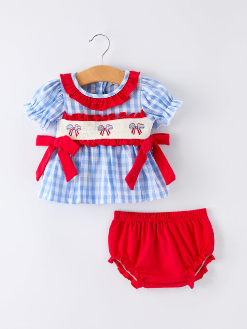 4th-of-july-plaid-smocking-girls-bloomer-set-sophias-styleRomper-1