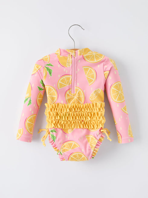 summer-lemon-print-girl-long-sleeve-ruffle-one-piece-swimsuit-sophias-style-2