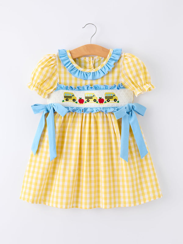 back-to-school-school-bus-plaid-girls-dress-ruffle-collar-bow-sophias-styleDress-1