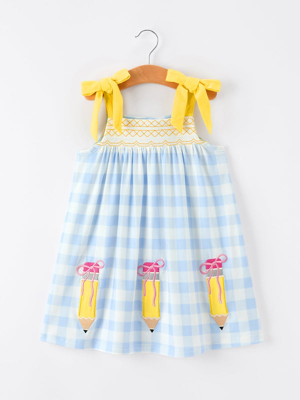 girls-back-to-school-pencil-plaid-dress-bow-applique-smocked-sophias-styleDress-1
