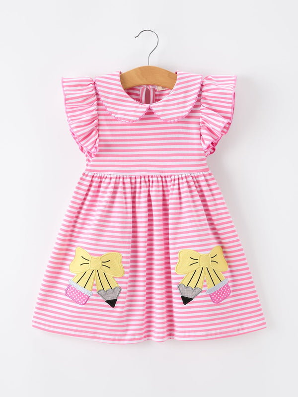 girls-back-to-school-bow-pencil-twirl-dress-ruffle-petal-collar-applique-sophias-styleDress-1