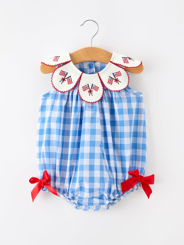 girls-4th-of-july-plaid-romper-bow-embroidery-petals-collar-sophias-styleRomper-1