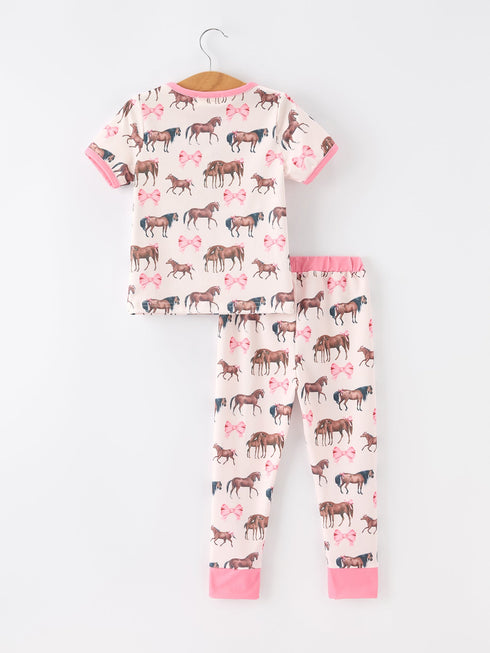 girls-western-horse-bow-pajamas-set-print-sophias-style-2