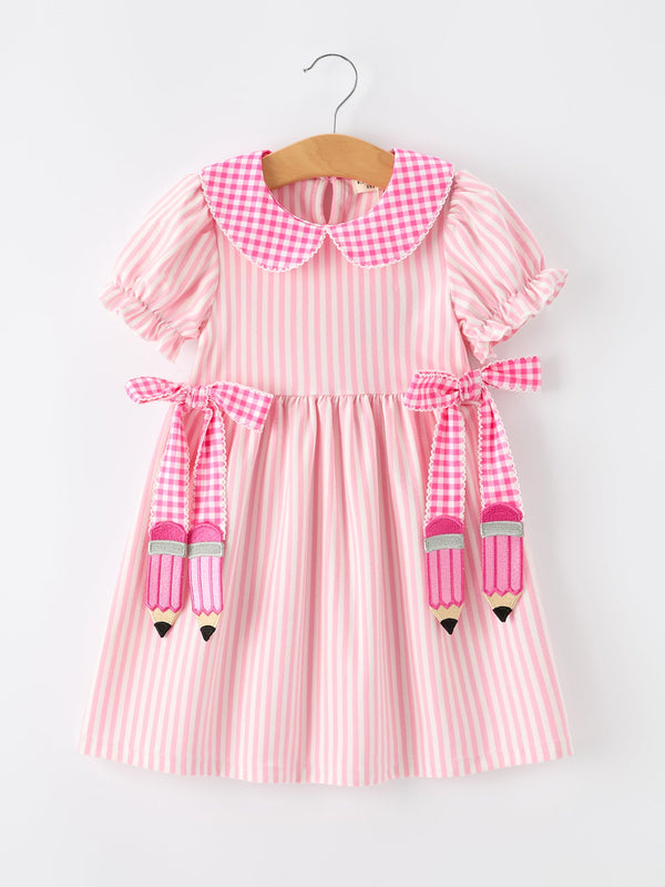 girls-back-to-school-pink-plaid-petals-collar-pencil-applique-dress-sophias-styleDress-1