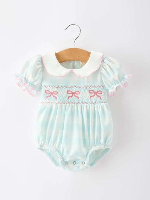spring-plaid-bow-girls-romper-smocked-petals-collar-puff-sleeve-sophias-styleRomper-1