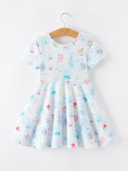 summer-floral-botanical-girls-dress-blue-short-sleeve-sophias-style-2