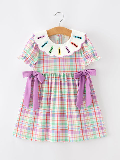 back-to-school-plaid-crayon-embroidery-girls-dress-bow-puff-sleeve-sophias-styleDress-1