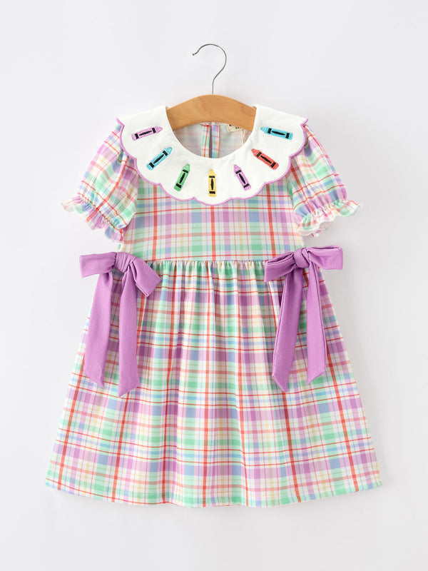 back-to-school-plaid-crayon-embroidery-girls-dress-bow-puff-sleeve-sophias-styleDress-1