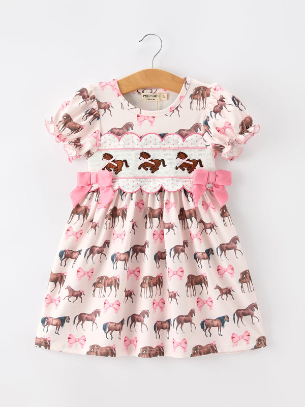 western-horse-smocked-girls-dress-bow-ruffle-short-sleeve-sophias-styleDress-1