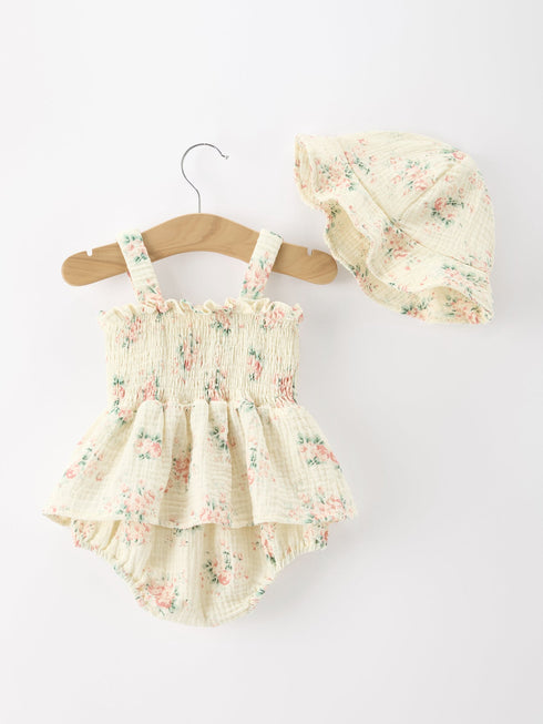 muslin-summer-floral-print-smocked-baby-girl-romper-set-hat-sophias-style-2