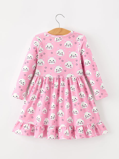 fall-cat-print-girls-ruffle-hem-twirl-dress-sophias-style-2