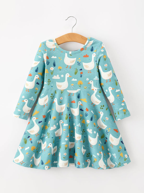 fall-goose-print-girls-long-sleeve-twirl-dress-sophias-styleDress-1