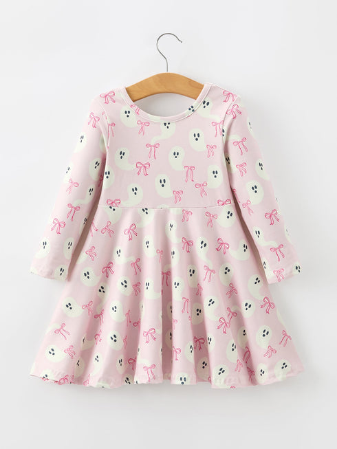 halloween-ghost-bow-print-girls-long-sleeve-twirl-dress-sophias-style-2