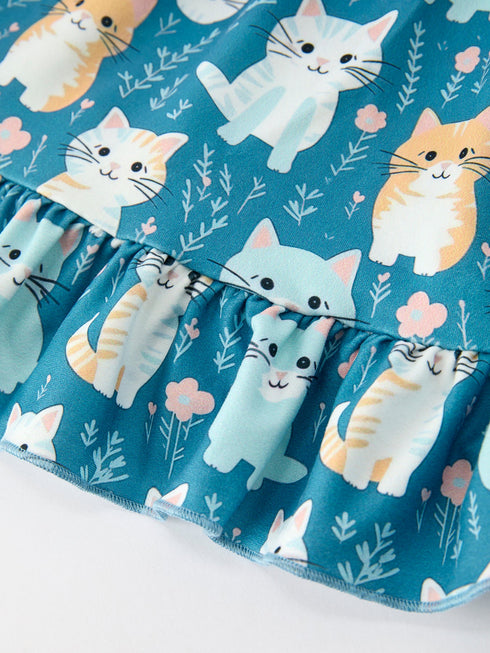 fall-cat-print-girls-long-sleeve-ruffle-hem-dress-sophias-style-5