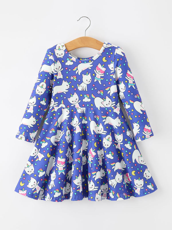fall-ghost-cat-print-girls-long-sleeve-twirl-dress-sophias-styleDress-1
